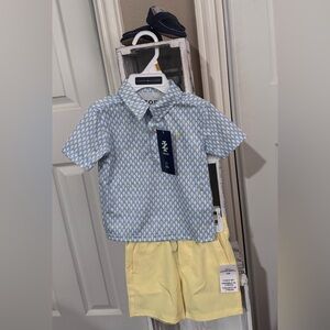 Izod Kids Blue and Yellow Patterned Button Down Shirt